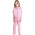 thumbnail image 1 of Satin Pajamas For Girls Girls' Pajama Sets Button Down Tops With Pants Toddler Girl Sleepwear Tween Pajamas 1-2, 1 of 8