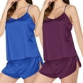 thumbnail image 1 of Nightgowns for Women Satin Pajamas Set V Neck Lace Camisole & Sleeveless Shorts Women's Loungewear Acrylic Fibe Multicolor Women's Nightgowns & Sleepshirts Short Nightgowns for Women, 1 of 6
