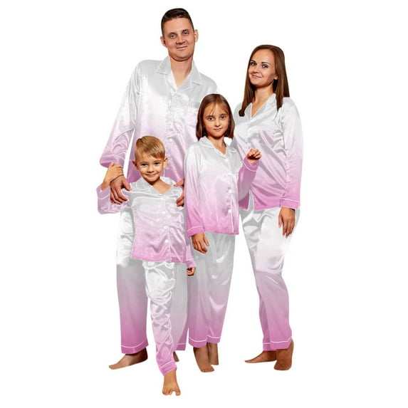 Satin Pajamas Set for Family Christmas Silk Pj Matching Sets Holiday Gradient Collar Button Down Top and Pants Sleepwear, Mom, M