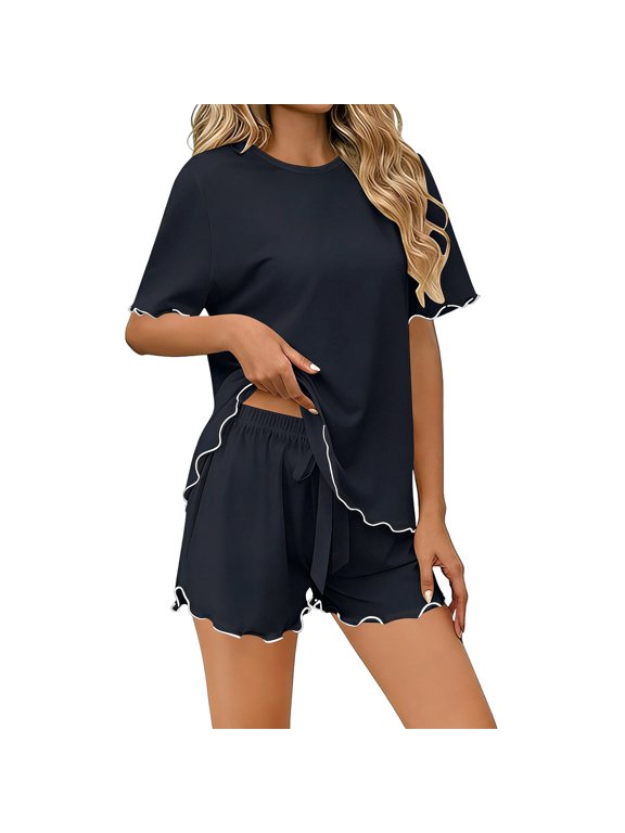 Satin Pajamas Sets for Women Silky Summer Short Sleeve Top with Shorts Pajama Set Cooling Sleepwear 2 Piece Suits