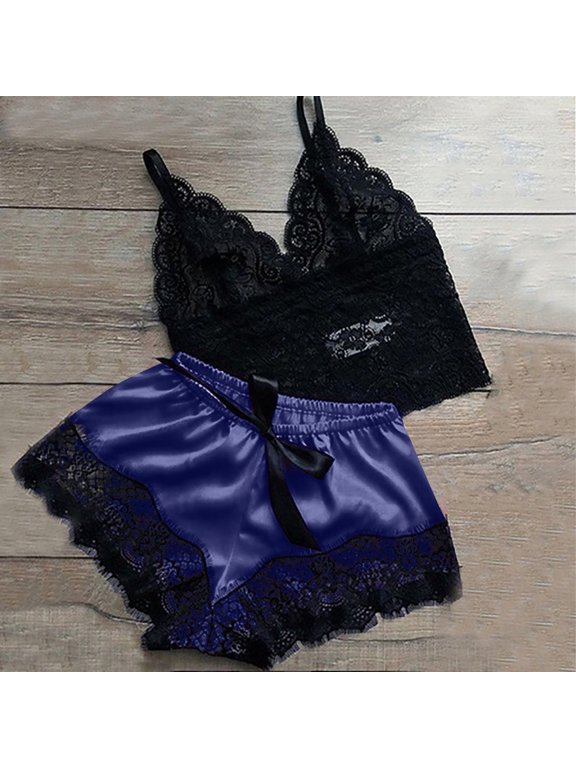 Satin Pajamas Women Set- Halter Camisole Lace Nightdress Sexy Underwear Sleepwear 2PC