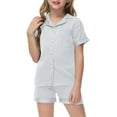 thumbnail image 1 of Satin Pajamas for Boys Grey Button Down Sleepwear Set Classic Pajamas Set Kids Pajamas Girls 12-13 Years, 1 of 3