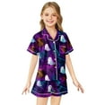 thumbnail image 1 of Satin Pajamas for Girl Kids Button Down Pajamas Set Classic Loungewear Halloween prints Cute Pajamas for Girls 10-11 Years, 1 of 3