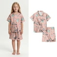 thumbnail image 1 of Satin Pajamas for Girls Cute Cartoon Pjs Short Sleeve Button Down Sleepwear Fall Teen Matching Pjs for Kids 10-11 Years, 1 of 5