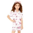 thumbnail image 1 of Satin Pajamas for Girls Valentines Pajamas Kids Short Sleeve Bow Print Button Down Shirt Kids Pajama 6-7 Years, 1 of 4