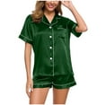 thumbnail image 1 of Satin Pajamas for Women 2 Piece Sets Button Front Lapel Short Sleeve Shirts and Shorts Casual Fashion Sleepwear Two Piece Outfits Pajama Set, 1 of 6