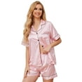 thumbnail image 1 of Satin Pajamas for Women, PUTUO Womens Pajama sets, Soft Short Sleeve Button Down Pajama Set Two-Piece Womens Pajamas, 1 of 6