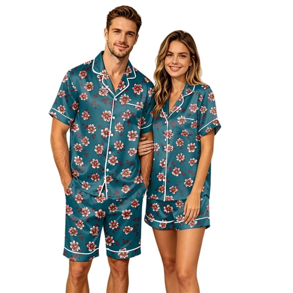 Satin Pajamas for Women Set Ghost Pumpkin Print Silk Short Sleeve Button Tops Two-Piece Comfy Sleepwear Home Lounge Wear Outfit