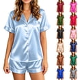 thumbnail image 1 of Satin Pajamas for Women Silk Pjs Short Set 2 Piece Button Up Lounge Sets Short Sleeve Sleepwear, 1 of 6