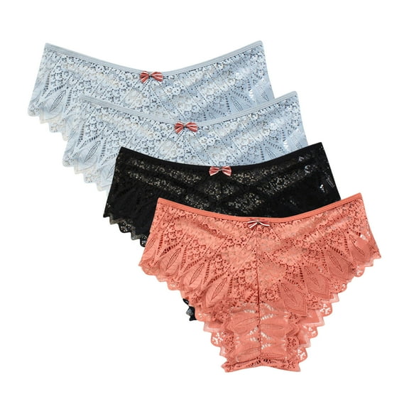 Satin Panties for Women Underwear for Women Lace Floral Bikini Seamless Panties Plus Size Ladies Cute Briefs Thongs 4-Pack Lace Panties for Women Orange 4XL