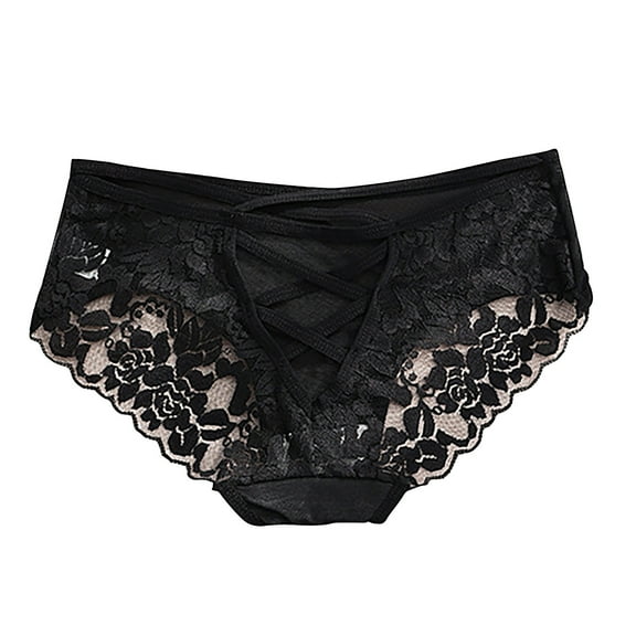 Satin Panties Women's Solid Color Lace Cotton Crotch Interest Low Waist Thong Underwear Womens Boyshorts Underwear Black L