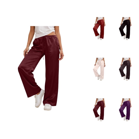 Satin Pants For Women Silk Wide Leg Pants Low Waist Baggy Pants Lounge Bottoms