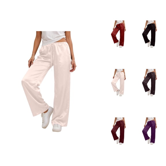 Satin Pants For Women Silk Wide Leg Pants Low Waist Baggy Pants Lounge Bottoms