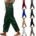 thumbnail image 1 of Satin Pants for Women Palazzo Pants Petite Plus Size Casual Solid High Waist Wide Leg Vacation Cropped Trousers Trendy Clothing Pull On with Pockets, 1 of 6