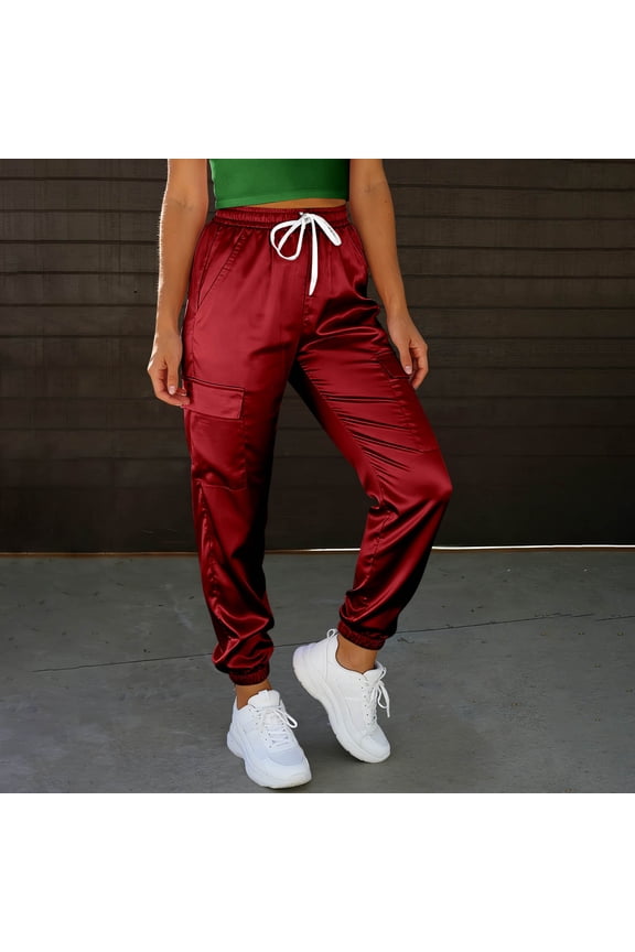 Satin Pants for Women Silk Seamless Joggers with Drawstring Pockets