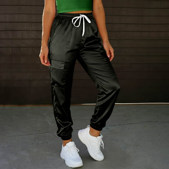 Satin Pants for Women Silk Seamless Joggers with Drawstring Pockets