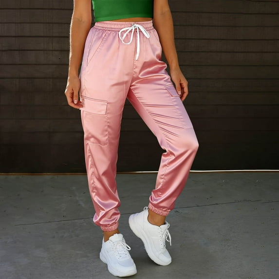 Satin Pants for Women Silk Seamless Joggers with Drawstring Pockets
