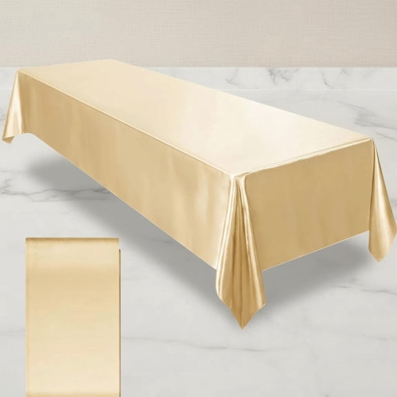 Satin Party Tablecloth Table Cover Rectangle Bright Silk Cover Smooth Fabric Tablecloth Table Decor for Wedding Banquet Table Decoration, Champagne