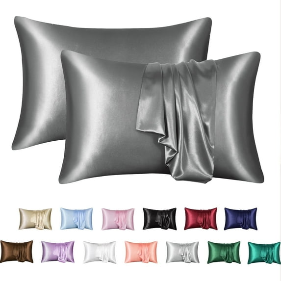 Satin Pillow Case,2 Pack Satin Standard Silky Pillowcase for Hair and Skin,Satin Pillowcase Set of 2,20x26,Dark Grey