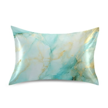 Satin Pillow Case Aqua White Marble Standard Silk Pillow Cover for Hair and Skin Envelope Closure 20"x26"