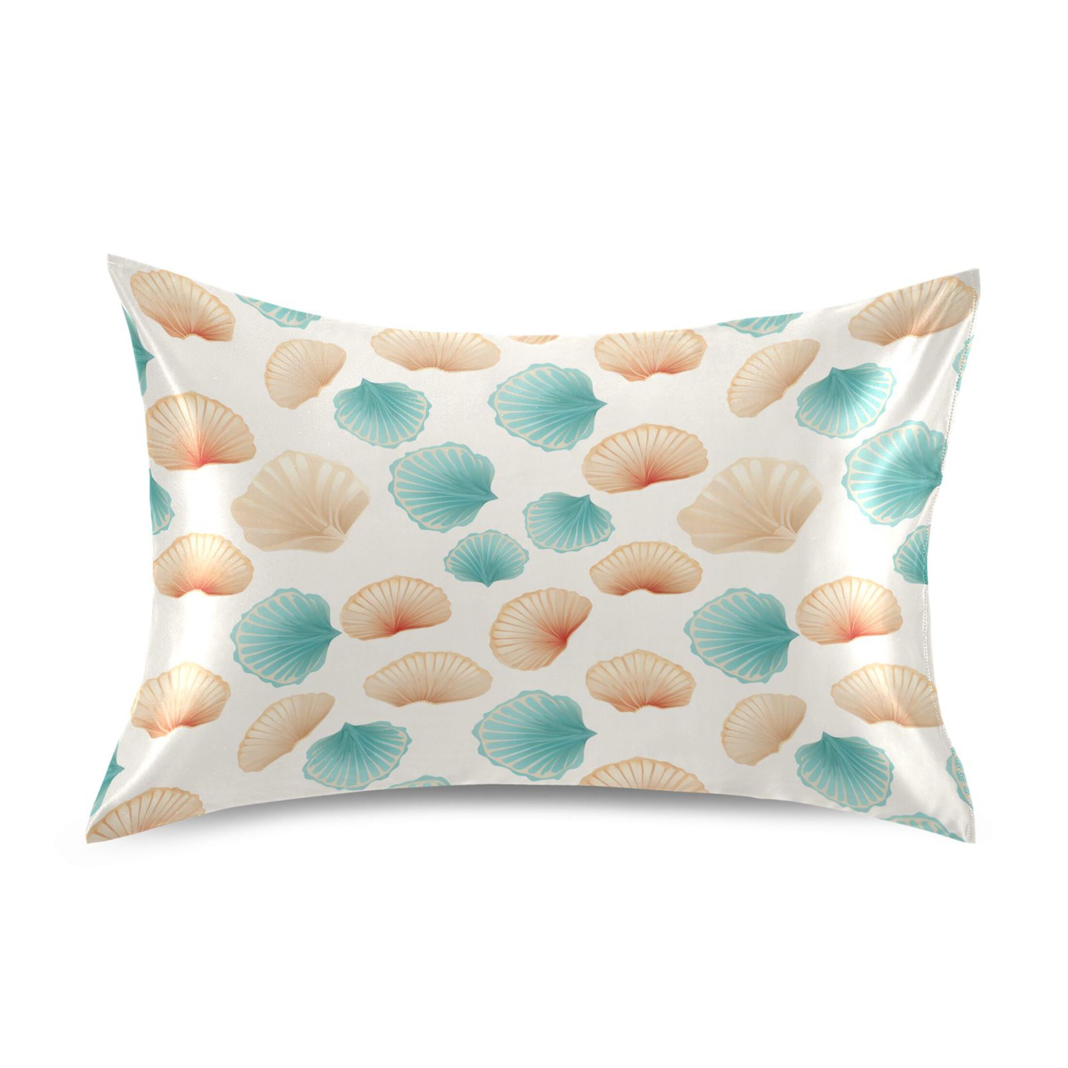 Satin Pillow Case Blue and Peach Shells Queen Silk Pillow Cover for ...