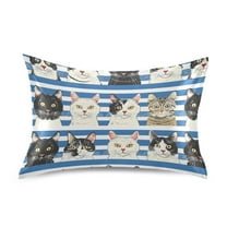 Satin Pillow Case Cats with Blue White Striped Standard Silk Pillow Cover for Hair and Skin Envelope Closure 20"x26"