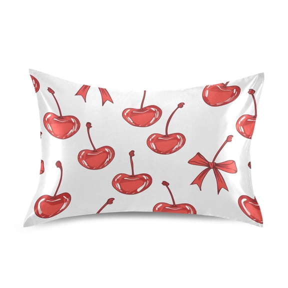 Satin Pillow Case Cherry and Bow Standard Silk Pillow Cover for Hair and Skin Envelope Closure 20"x26"