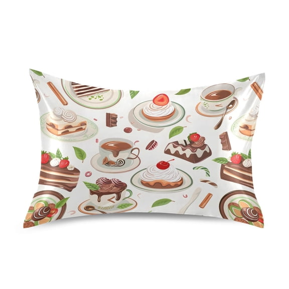 Satin Pillow Case Coffee Tea Pots Cups Leaves Standard Silk Pillow Cover for Hair and Skin Envelope Closure 20"x26"