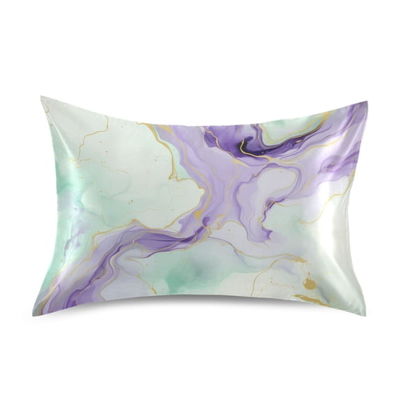 Satin Pillow Case Emerald Green and Purple Marble Standard Silk Pillow Cover for Hair and Skin Envelope Closure 20"x26"