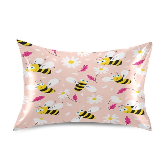 Satin Pillow Case Envelope Pillow Covers Standard Size Soft Pillow Cases for Bedroom, Bees Printed