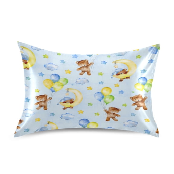 Satin Pillow Case Envelope Pillow Covers Standard Size Soft Pillow Cases for Bedroom, Blue Bears Printed