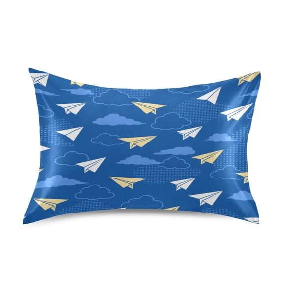 Satin Pillow Case Envelope Pillow Covers Standard Size Soft Pillow Cases for Bedroom, Blue Paper Jets Printed
