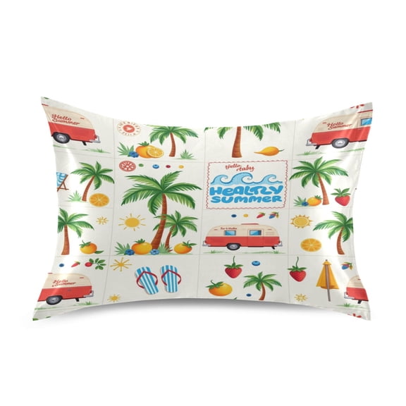 Satin Pillow Case Envelope Pillow Covers Standard Size Soft Pillow Cases for Bedroom, Coast Summer Printed