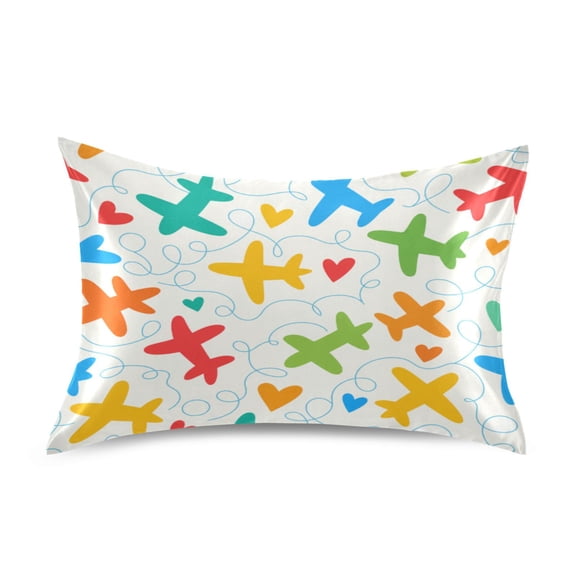 Satin Pillow Case Envelope Pillow Covers Standard Size Soft Pillow Cases for Bedroom, Color Planes Printed