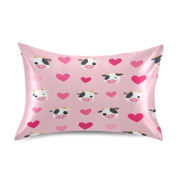 Satin Pillow Case Envelope Pillow Covers Standard Size Soft Pillow Cases for Bedroom, Cow-heart Printed