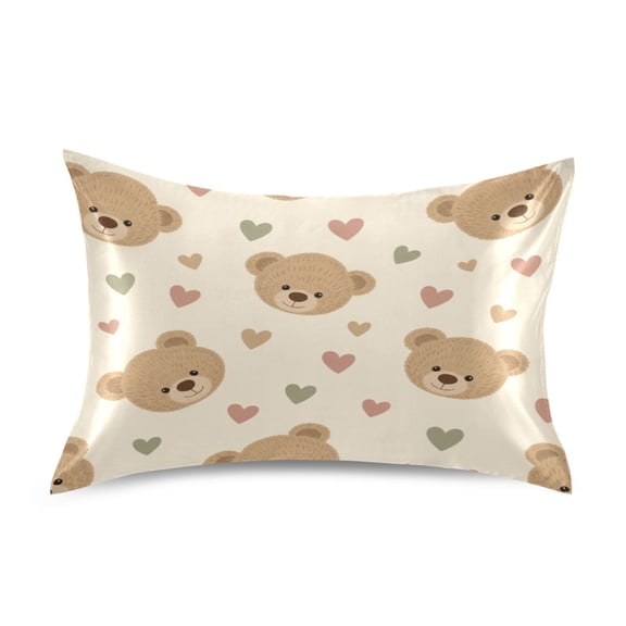Satin Pillow Case Envelope Pillow Covers Standard Size Soft Pillow Cases for Bedroom, Cream Bears Printed