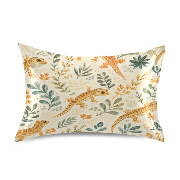 Satin Pillow Case Envelope Pillow Covers Standard Size Soft Pillow Cases for Bedroom, Cream Geckos Printed