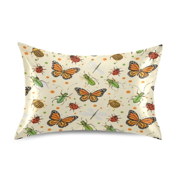 Satin Pillow Case Envelope Pillow Covers Standard Size Soft Pillow Cases for Bedroom, Cream Insects Printed
