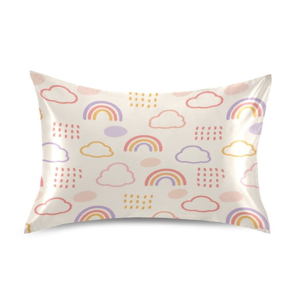 Satin Pillow Case Envelope Pillow Covers Standard Size Soft Pillow Cases for Bedroom, Cream Rainbows Printed