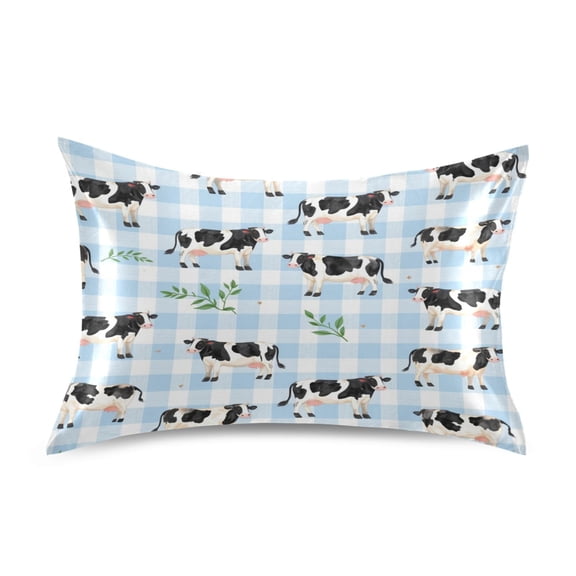 Satin Pillow Case Envelope Pillow Covers Standard Size Soft Pillow Cases for Bedroom, Gingham Cow Printed