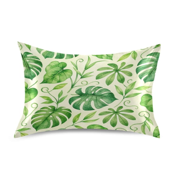 Satin Pillow Case Envelope Pillow Covers Standard Size Soft Pillow Cases for Bedroom, Green Tropics Printed