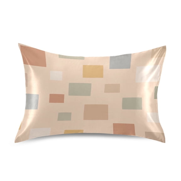 Satin Pillow Case Envelope Pillow Covers Standard Size Soft Pillow Cases for Bedroom, Neutral Blocks Printed