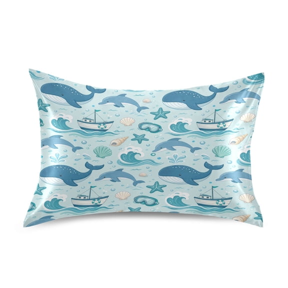 Satin Pillow Case Envelope Pillow Covers Standard Size Soft Pillow Cases for Bedroom, Ocean Animal Printed
