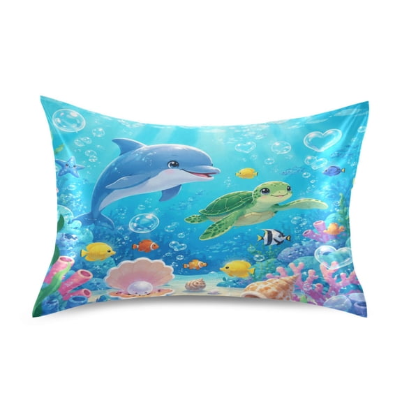 Satin Pillow Case Envelope Pillow Covers Standard Size Soft Pillow Cases for Bedroom, Ocean Animals Printed