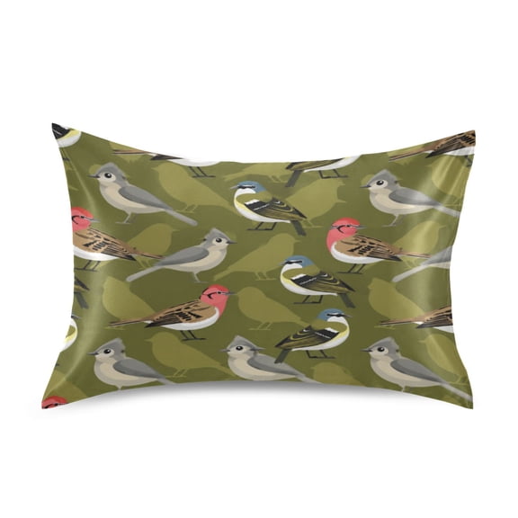 Satin Pillow Case Envelope Pillow Covers Standard Size Soft Pillow Cases for Bedroom, Olive Birds Printed