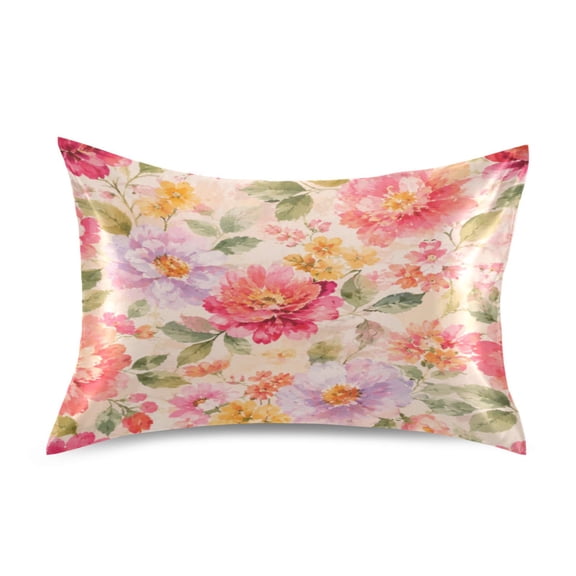 Satin Pillow Case Envelope Pillow Covers Standard Size Soft Pillow Cases for Bedroom, Peony Printed