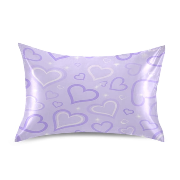 Satin Pillow Case Envelope Pillow Covers Standard Size Soft Pillow Cases for Bedroom, Purple-hearts Printed