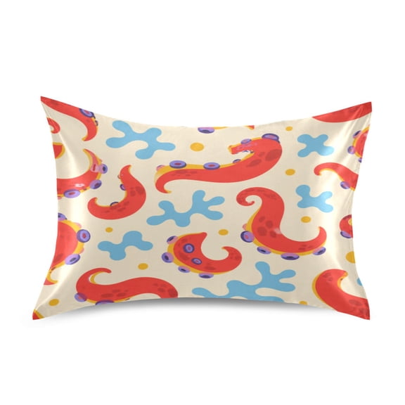 Satin Pillow Case Envelope Pillow Covers Standard Size Soft Pillow Cases for Bedroom, Red Tentacles Printed