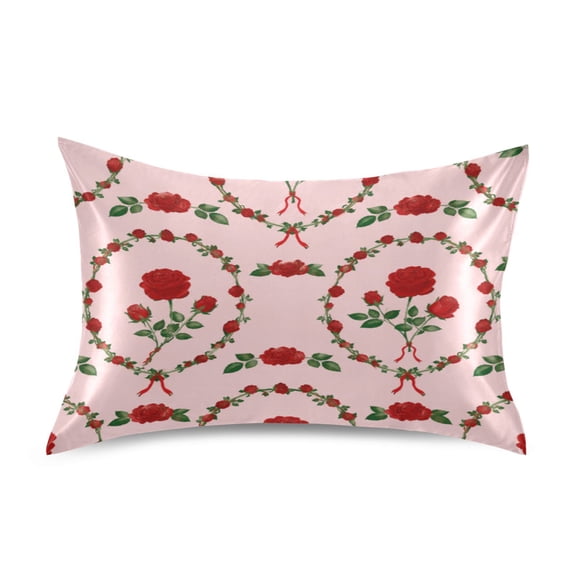 Satin Pillow Case Envelope Pillow Covers Standard Size Soft Pillow Cases for Bedroom, Rose Printed