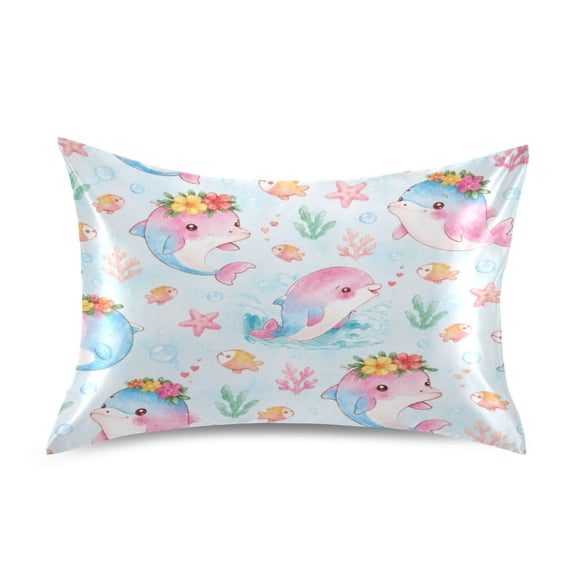 Satin Pillow Case Envelope Pillow Covers Standard Size Soft Pillow Cases for Bedroom, Sky Dolphins Printed